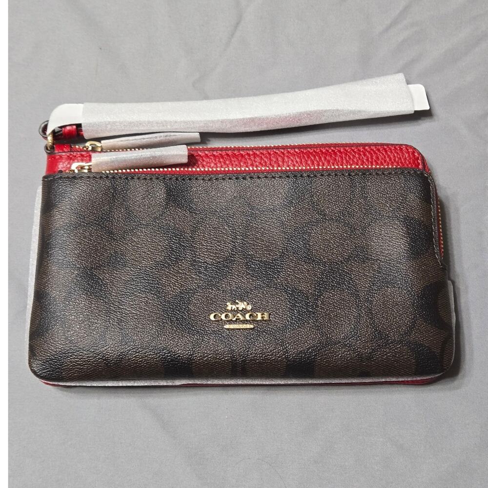 Coach Double Zip Wallet in Signature Canvas IM/Crimson Red
